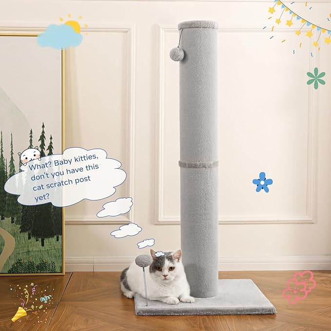 Cat Scratching Post Carpet Scratching Post 40" for Indoor Cats, Tall Cat Scratch Post, Carpet Cats Scratcher with Replaceable Toys, Sturdy Base, Large, Light Gray