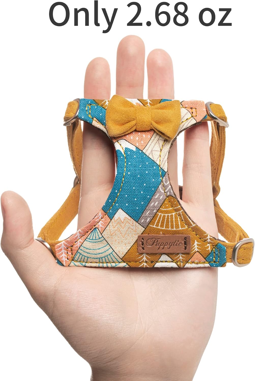 Puppytie No Pull Dog Harness with Multifunction Dog Leash,Soft Adjustable No Choke Escape Proof Pet Harness Vest for Medium Dogs,Suede Bow Yellow,M