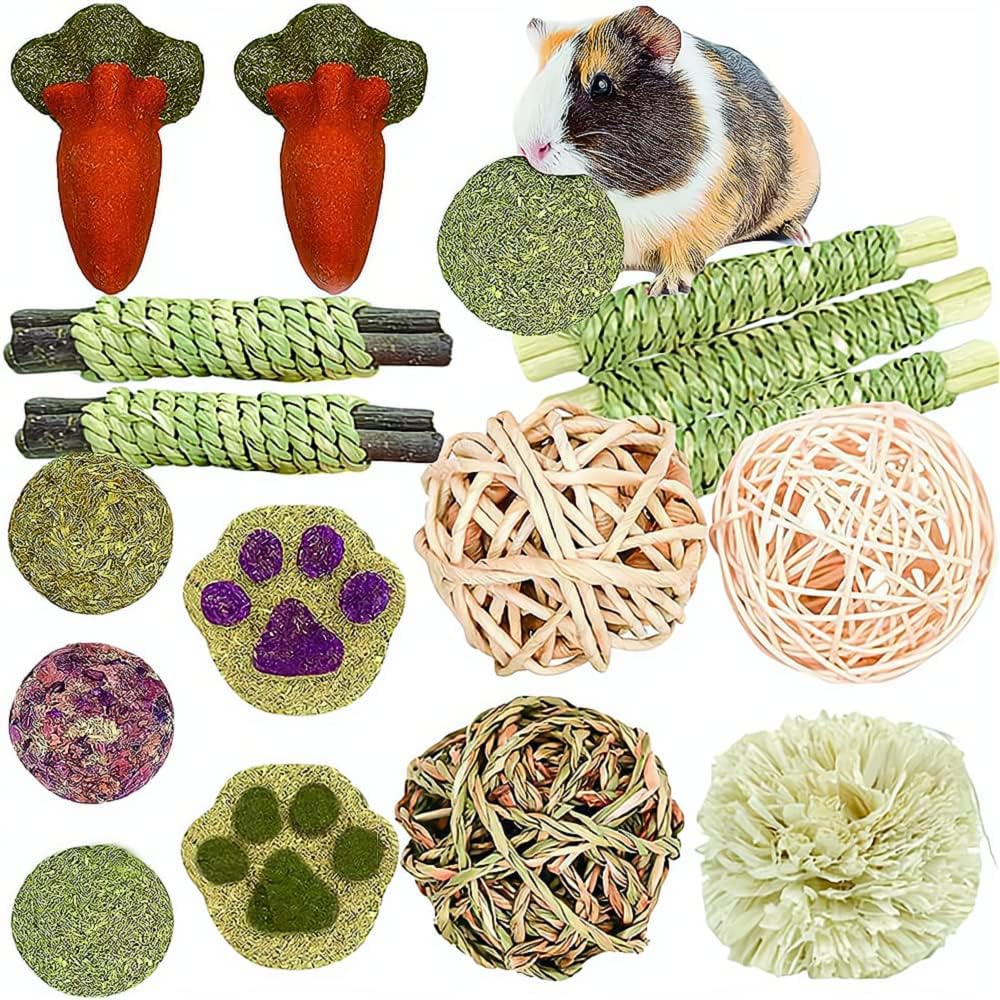16PCS Guinea Pig Toys, Rabbit Play Balls Rolling, Teeth Care Molar Toys for Hamster Rabbit Guinea Pig Rats Gerbils Hamster Chinchilla Etc