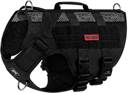 OneTigris No Pull Tactical Dog Harness for Medium Dog, Aire Mesh Dog Vest Harness, Breathable Military Dogs Molle Vests with Handles, Service Dogs Vest for Walking Hiking Training (M, Black)