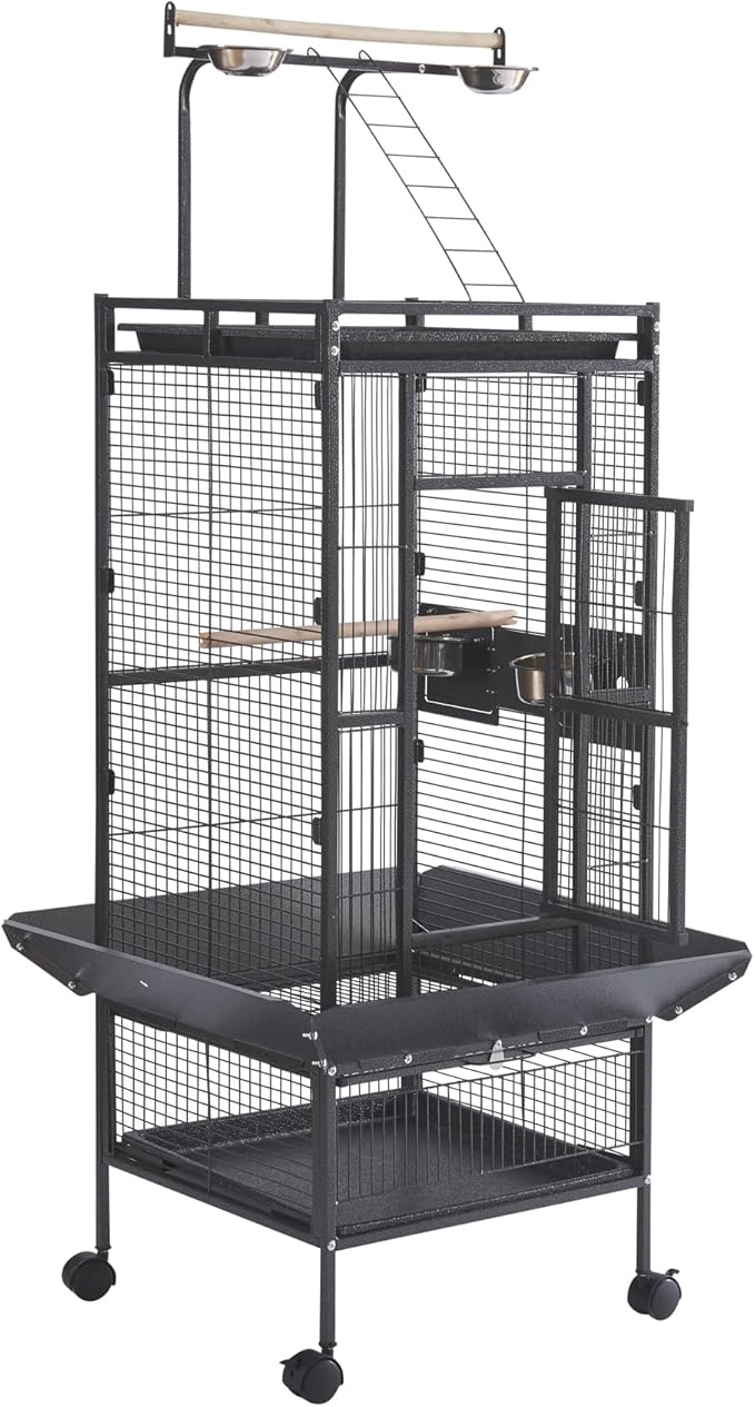 61 Inch Wrought Iron Large Bird Flight Cage with Rolling Stand for Budgie Parakeet Conure 18" L x 18" W x 61" H
