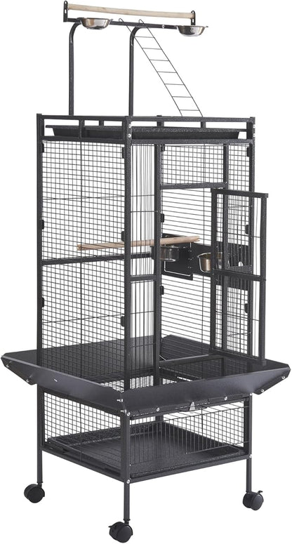 61 Inch Wrought Iron Large Bird Flight Cage with Rolling Stand for Budgie Parakeet Conure 18" L x 18" W x 61" H