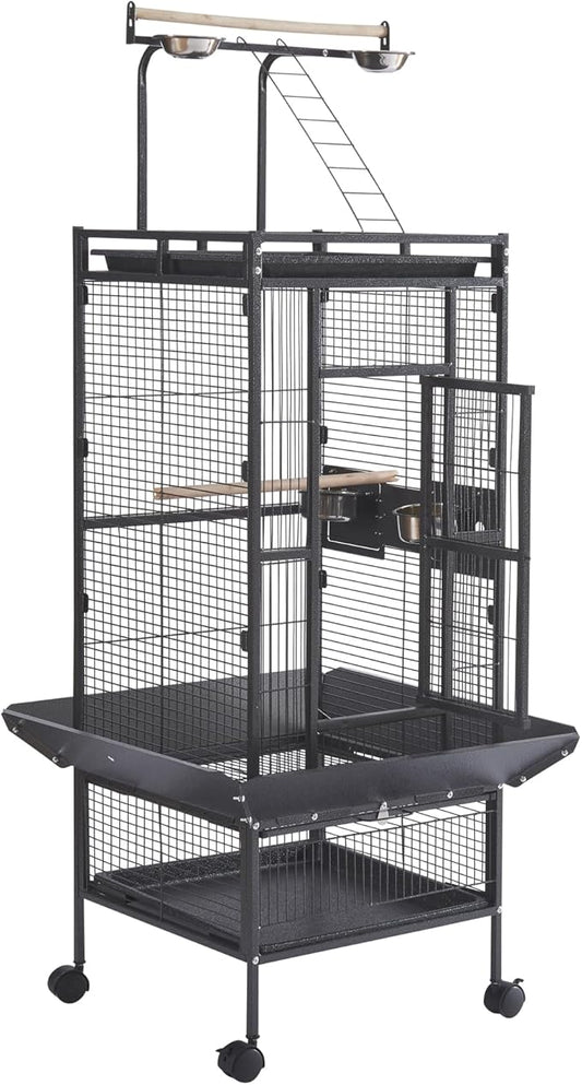 61 Inch Wrought Iron Large Bird Flight Cage with Rolling Stand for Budgie Parakeet Conure 18" L x 18" W x 61" H