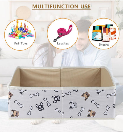 2 Pack Collapsible Dog Toy Basket|Trapezoid Fabric Dog Toy Bin|Dog Toy Box for Living Room Area|Pet Toy Basket for Dogs|Dog Stuff Organizer for Pet Toys,Leash,Blanket-Cute Printing