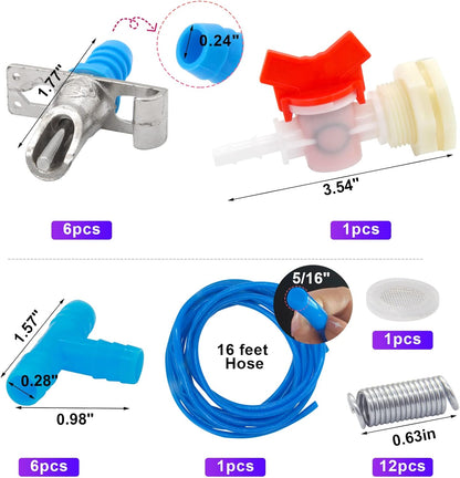Automatic Rabbit Watering Kit Include 6 Nipple Drinker Feeders, ID 5/16" Hose, Barb Fittings to G1/2" Thread Connector, Watering System Bucket Connector