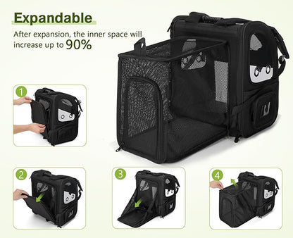 Pecute Pet Carrier Backpack, Dog Carrier Backpack, Expandable with Breathable Mesh for Small Dogs Cats Puppies, Pet Backpack Bag for Hiking Travel Camping Outdoor Hold Pets Up to 18 Lbs