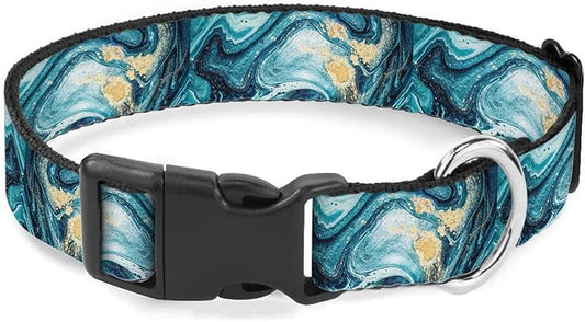 Green Teal Turquoise Marble Dog Collar Pet Neck Strap for Small Medium Large Dogs Soft Adjustable Buckle