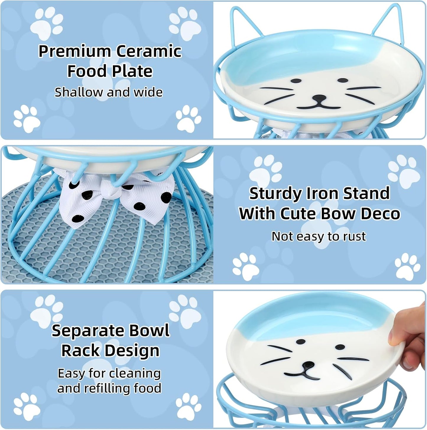 4-in-1 Elevated Pet Food Bowls - Ceramic, Non-Slip, Dishwasher Safe, Whisker-Friendly Stand for Cats & Puppies