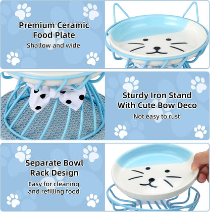 4-in-1 Elevated Pet Food Bowls - Ceramic, Non-Slip, Dishwasher Safe, Whisker-Friendly Stand for Cats & Puppies