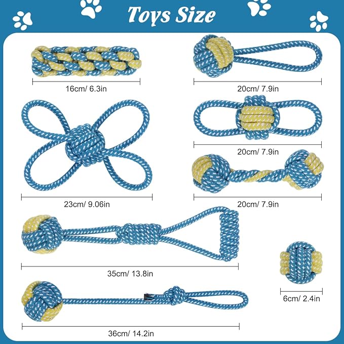 ETACCU 8 Pack Dog Rope Toys for Puppy & Small Dogs ， Puppy Rope Toy for Aggressive Chewers, Indestructible，Keeping Dogs from Being Bored- Blue