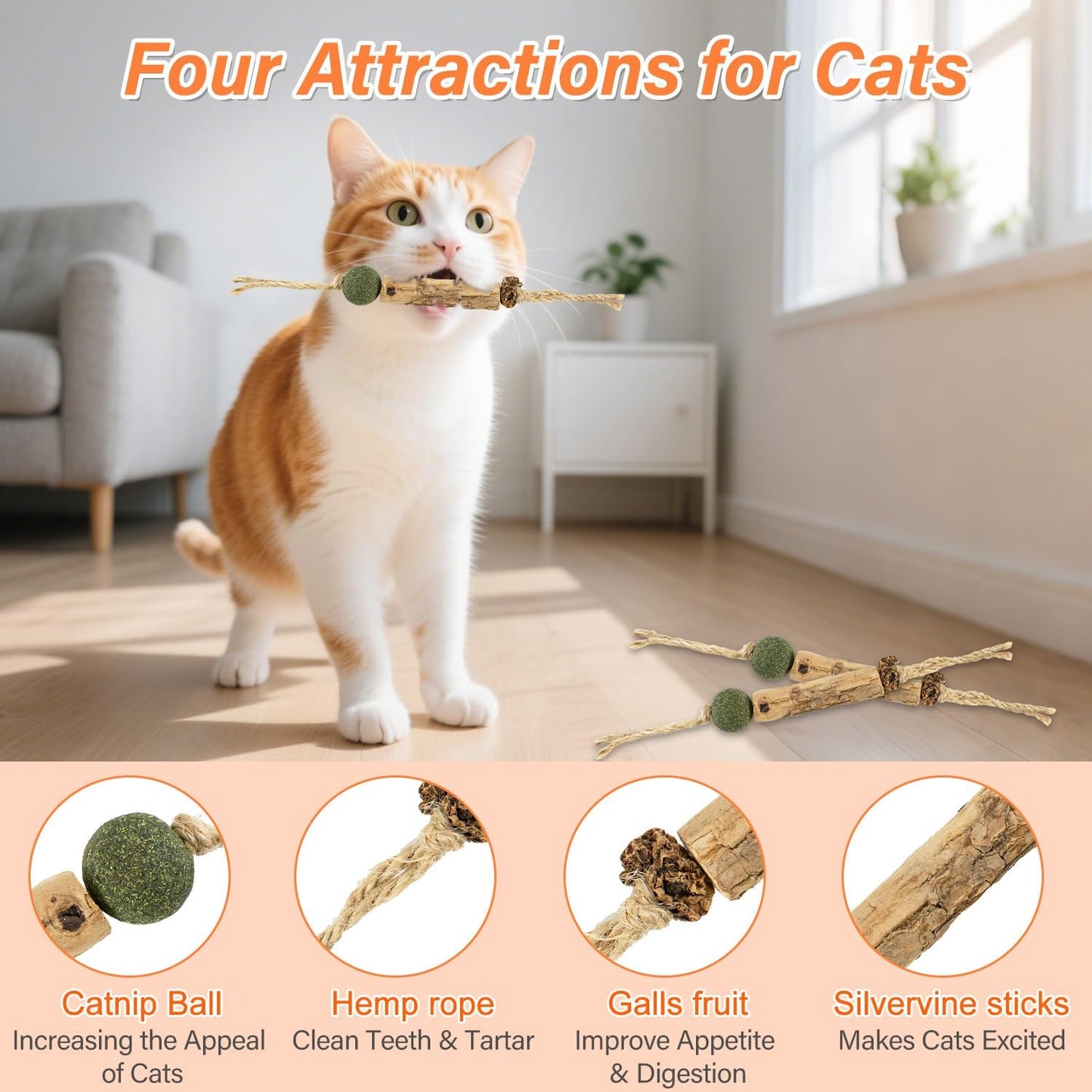 Cat Chew Toy Silvervine Sticks for Cats,Cat Chew Rope for Dental Cleaning Teeth, KittenTeething Toys for Bored Indoor Adult Kittens, Kitten Teething Toys for Indoor Cats (15pcs)
