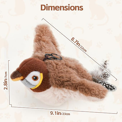 Flappy Bird Cat Toy for Indoor Cats, Simulated Chirping Flapping Wings Bird, Interactive Catnip Toys, Plush Kitten Exercise Toys (Brown Sparrow)