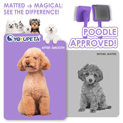 Large Dog Slicker Brush & Comb Set with Leather Sleeves - Long Pin Deshedding Brush for Golden Retrievers, Poodles, Doodles & Thick Coats, Wood Handle Pet Grooming Kit for Dogs, Cats. Purple