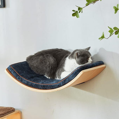 Cat Shelf with Comfortable Cushion - Curved Modern Cat Bed (Large Size) - Lotus Leaf Design Cats Wall Perch - Wall Mounted Cats Furniture for Sleeping, Playing, Climbing, and Lounging