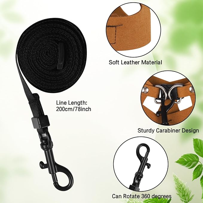 Bearded Dragon Harness Leash Set 3 Size Adjustable Lizards Training Walking Leather Vest Escape-Proof Traction Rope for Outdoor Small Reptiles Animal Squirrels (Brown)