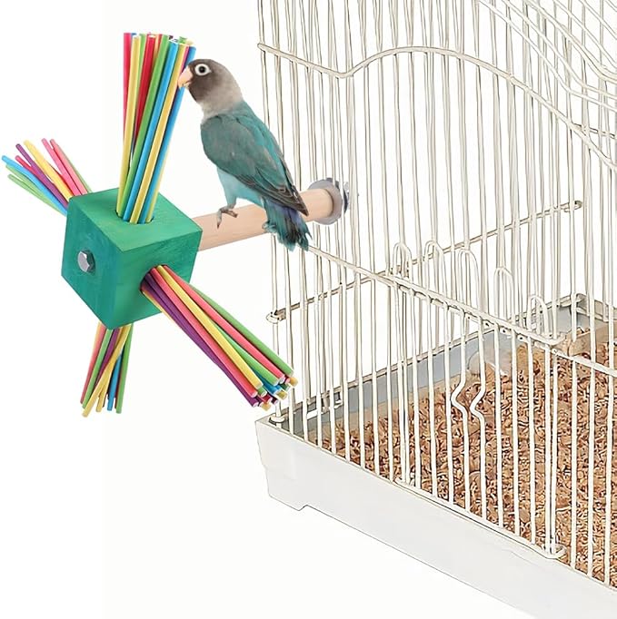Bird Toy Rotating Perch Toy, Wooden Parrots Ferris Wheel Toy with Colorful Wooden Sticks, Hanging Bird Stand Cage Accessories for Parakeet Parrot, Cockatiel, Budgerigar,Conure, Lovebirds (B)