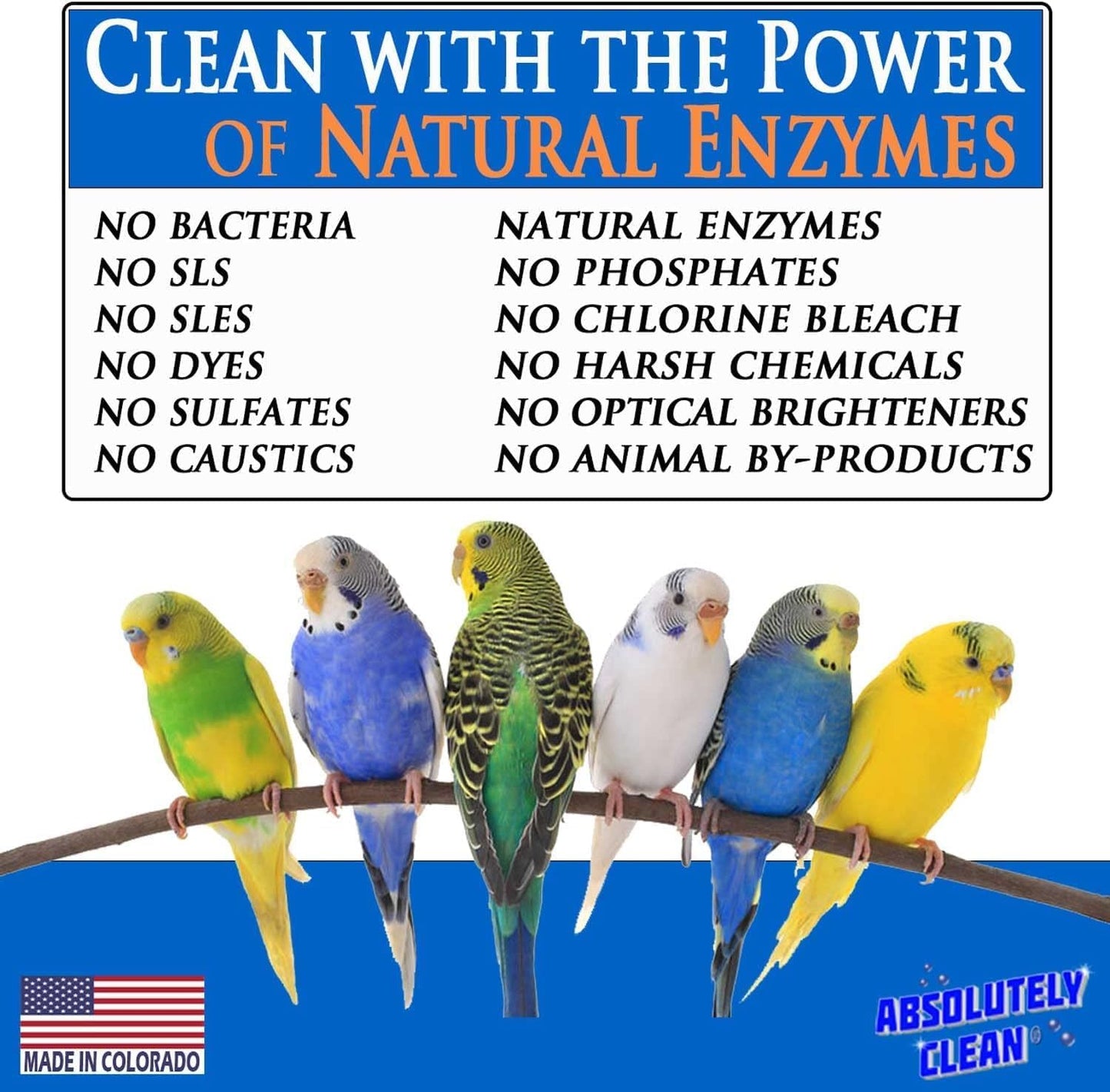 Absolutely Clean Amazing Bird Cage Cleaner and Deodorizer - Just Spray/Wipe - Safely & Easily Removes Bird Messes Quickly and Easily - Made in The US - Fragrance Free - (128oz Pack of 4)