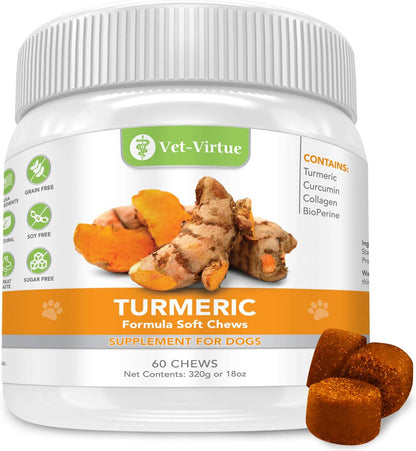 Turmeric for Dogs Anti Inflammatory Pain Relief | Organic Curcumin Dog Supplement with Collagen & Bioprene, Anti Inflammatory for Dogs, Supports HIPS, Joints & Mobility | 60 Count