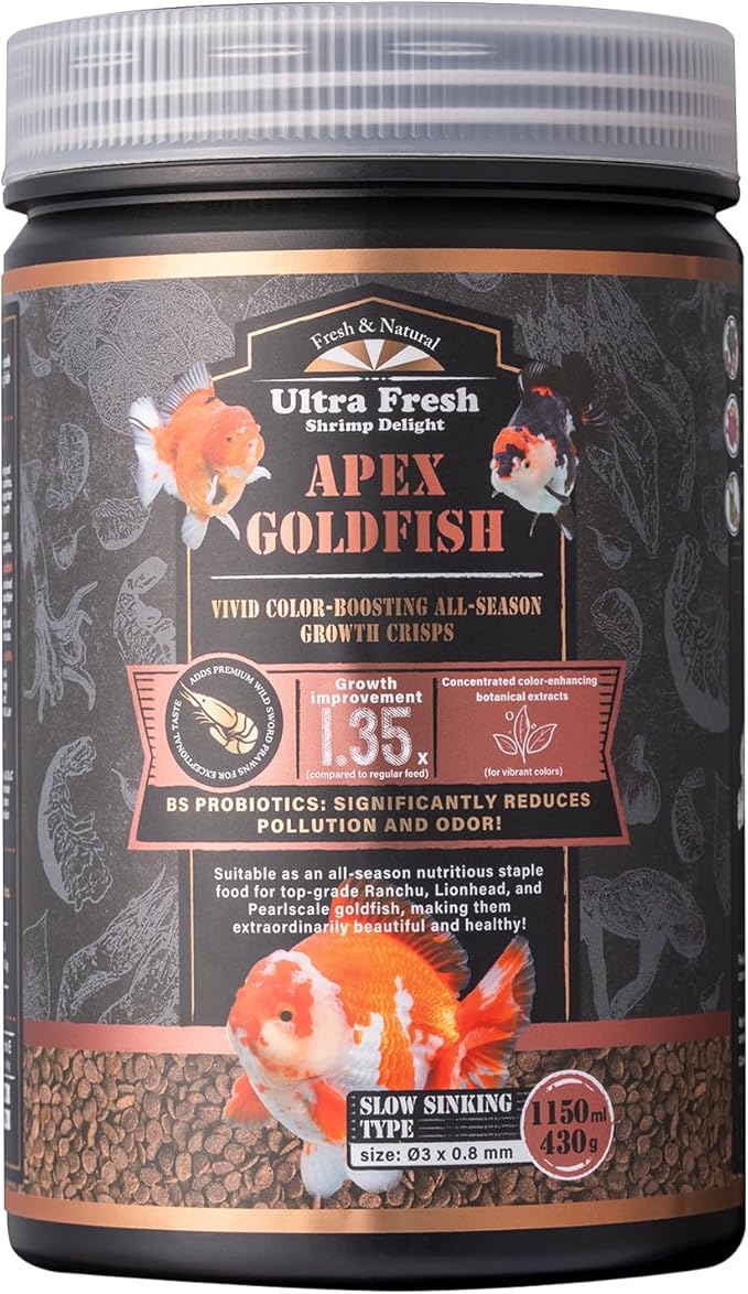 Ultra Fresh Apex Goldfish Color Boosting Crisps, Color Boosting Premium All Natural Ingredients Goldfish Fish Food, Slow Sinking, 15 oz