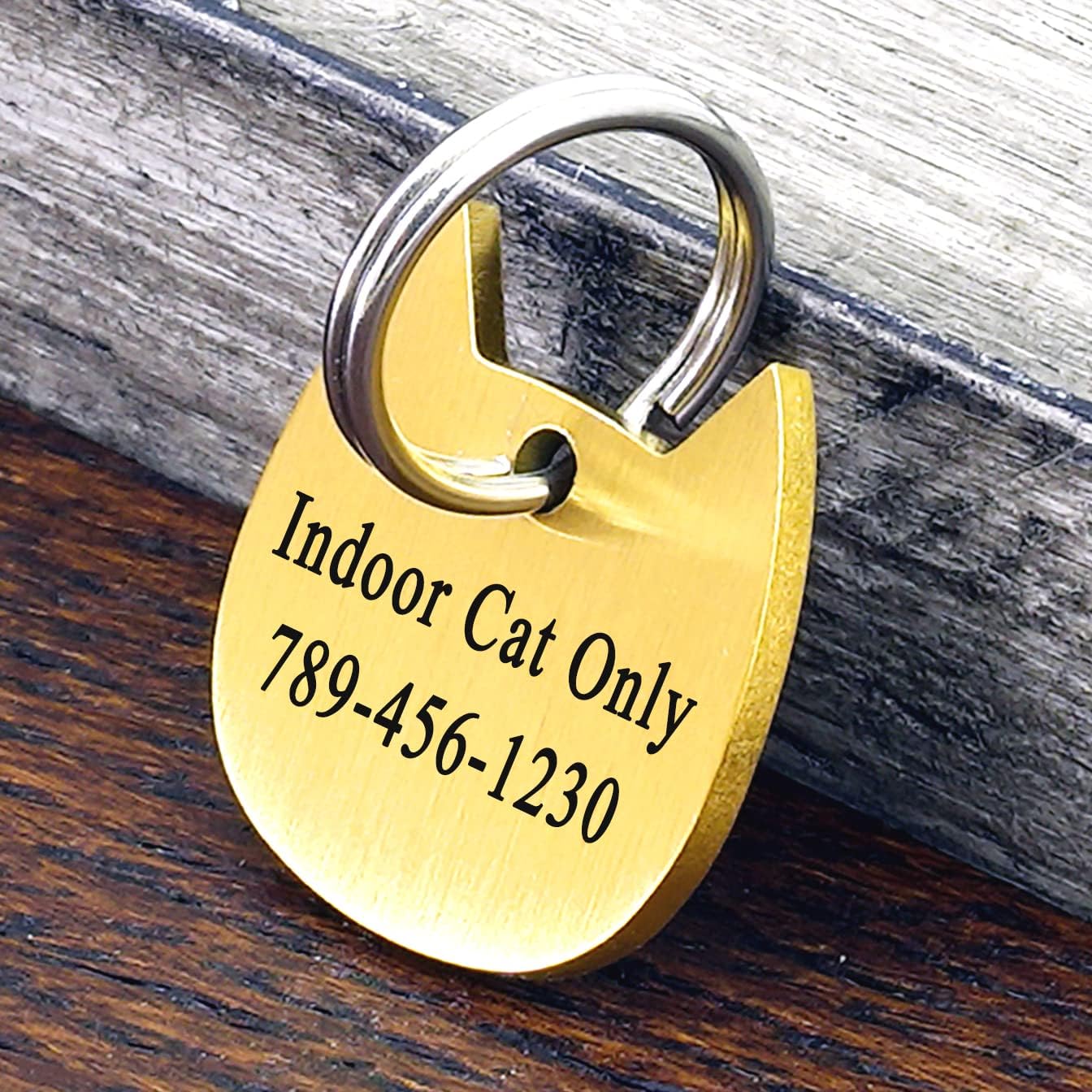Ultra Joys Cat ID Tag Personalized Pet Tags, Durable Stainless Steel Small Pet Mini Dog Cat Tag Lightweight - Cathead Tag in Gold