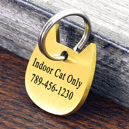 Ultra Joys Cat ID Tag Personalized Pet Tags, Durable Stainless Steel Small Pet Mini Dog Cat Tag Lightweight - Cathead Tag in Gold