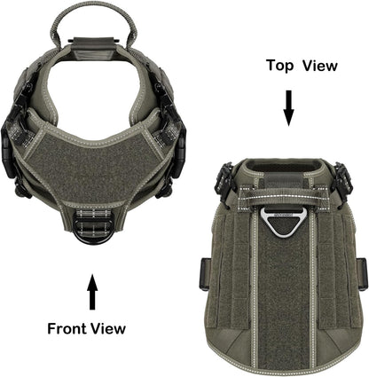 ICEFANG Tactical Dog Harness, Medium Size,2X Metal Buckle,Working Dog MOLLE Vest with Handle,No Pulling Front Leash Clip,Hook and Loop Panel (Green,M (Pack of 1))
