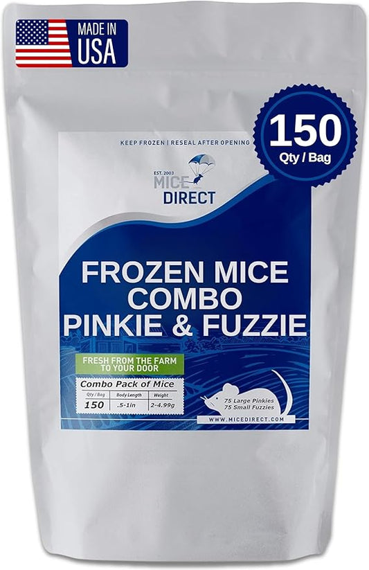 MiceDirect Frozen Mice Combo Pack 100 Pinkies & 50 Small Fuzzies Feeder Snake Reptile Food (150 Count)