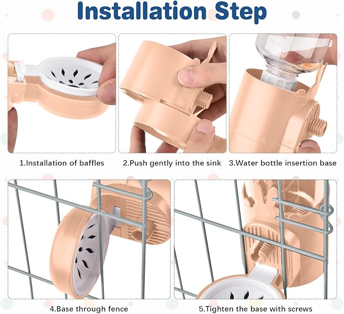 kathson Rabbit Water Dispenser for Cage 17 Oz Hanging Guinea Pig Water Bottle No Drip Gravity Automatic Bunny Water Bottle No Leak Small Animal Water Bottle for Chinchilla Ferret Hamster (Pink)