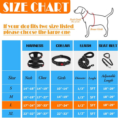No Pull Dog Harness, Collar & Leash Set | Includes Dog Seat Belt, Collapsible Bowls & Poop Bag Dispenser. Ideal for Training, Walking, Hiking. Fits Small to Large Dogs(Black-L)