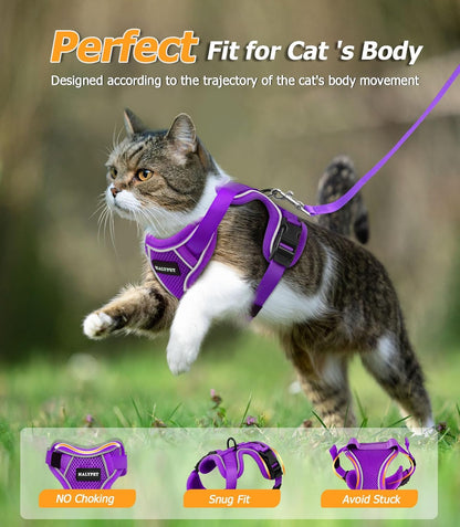 Halypet Cat Harness and Leash Set [MAX Safety 4th-Gen Upgrade] Escape Proof Adjustable Cat Leash Comfortable Soft Vest Easy to Wear Kitten Harness with Reflective Strip for Cats Walking, S Purple