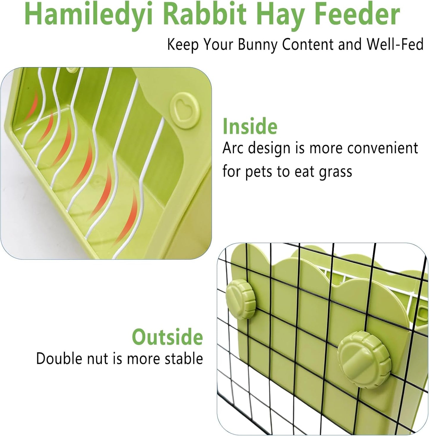 Hamiledyi Rabbit Hay Feeder 500ml Hanging Gravity Water Dispenser Guinea Pig Grass Rack Water Bottle Set for Bunny Ferret Chinchilla(Green&Orange)