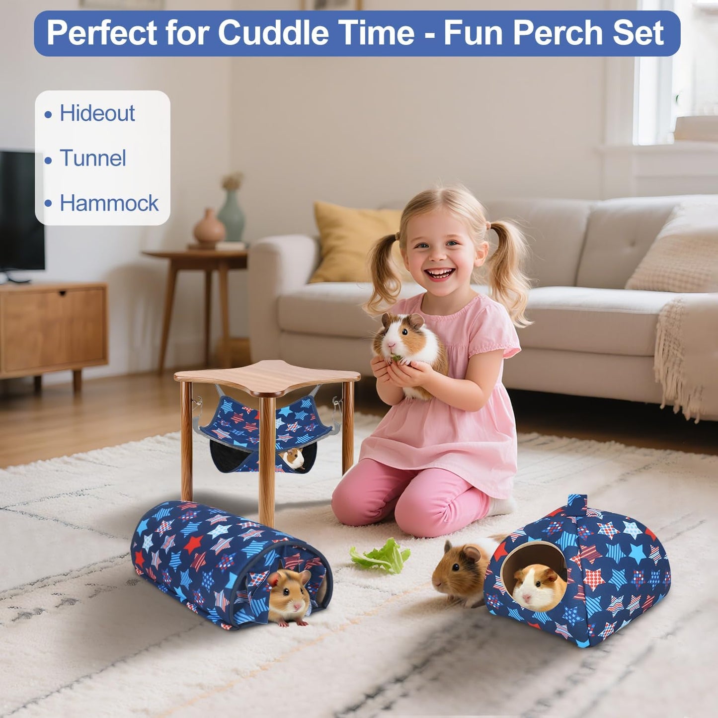 Ferret Hammock, Washable Rat hammock for Cage Accessories,3 Pack Guinea Pig rat Hideout,Soft ferret rats chinchilla bed, hamster hammocks,Ferrets toys and stuff for Sugar Glider(Sky Blue Star, L)