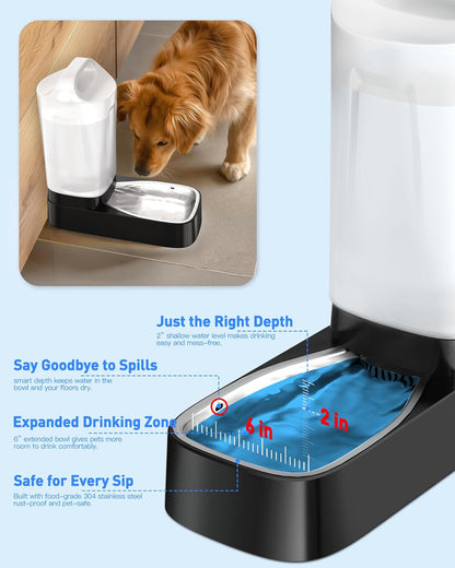 Automatic Dog Water Bowl Dispenser with Filter - 2.4 Gal Large Gravity Auto Pet Water Feeder Waterer with Stainless Steel Bowl & Easy Carry Handle for Large Dog Cat Multi Pet Use