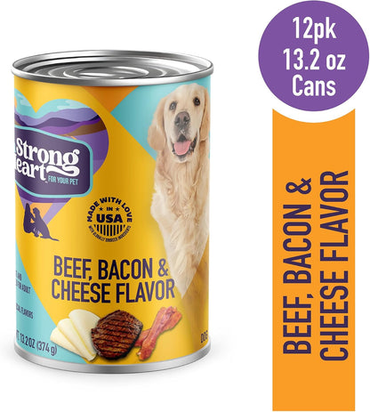 A Strong Heart Wet Dog Food, Beef, Bacon & Cheese Flavor - 13.2 oz Cans (Pack of 12), Made in The USA with Real Beef