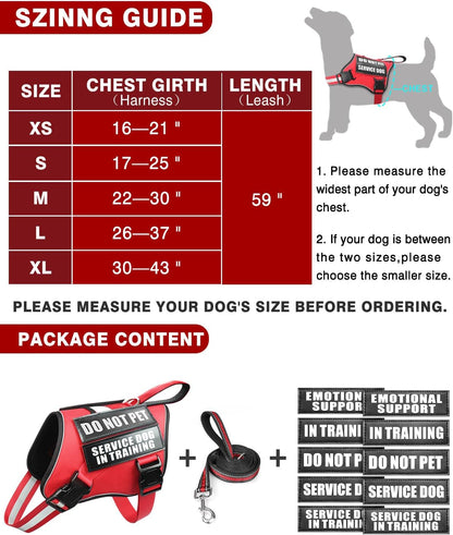 Service Dog Vest Harness and Leash Set+10 Patches for Puppy Small Dogs,Do Not Pet Emotional Support Dog Vest with 2 Soft Padded Handle for Everyday/Training (Red XS)
