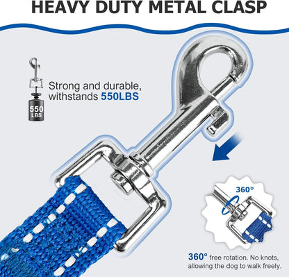 Reflective Dog Leash–10FT/16FT/30FT/50FT/100FT Durable Nylon Training Leash with Heavy-Duty Metal Clasp, High Visibility for Night Walking, Perfect for Small, Large Dogs (Blue, 100FT)