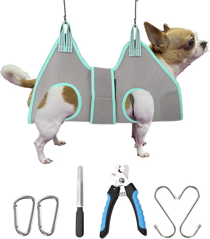 Dog Grooming Hammock Harness, Small Dog Groming Sling, Gray Dog Hanging Harness for Nail Trimming,Dog Nail Clipping Hanger Restraint Holder