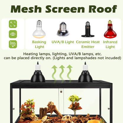 Prolee Bearded Dragon Tank with Leg Stand,Wooden Lizard Tank,Reptile Tank with Metal Mesh Roof Door, Acrylic Panel Snake Tank with Lock Design (Black, 32"x16"x16")