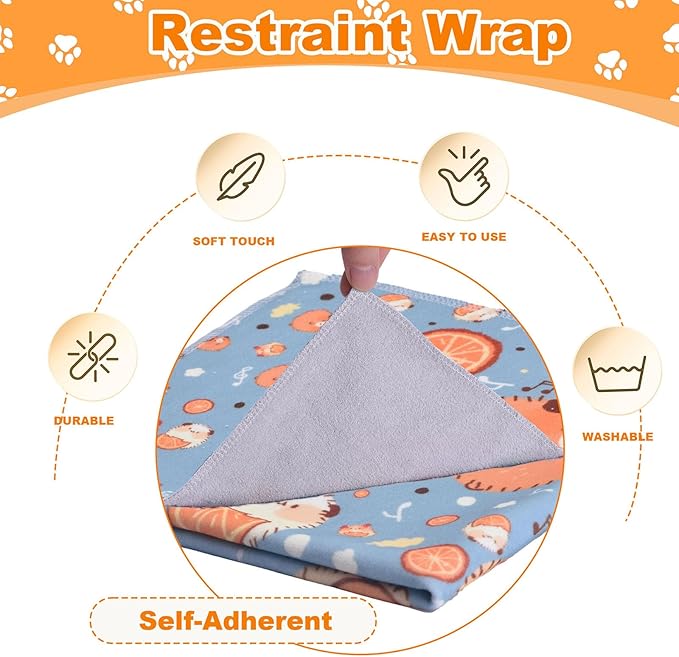 21.7" Cat Grooming Wrap, Cat Wrap for Cutting Nails, Medicine, Teeth Brushing & Ear Cleaning, Cat Nail Trimming Restraint, Self-Adhering Cat Swaddle Wrap, Anti-Scratch Anti-Escape M(Within 6lbs)