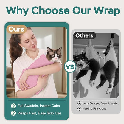 Self-Adhesive Cat Grooming Wrap, Cozy Cat Wrap for Cutting Nails, Breathable Anti-Scratch Cat Swaddle Bag for Brushing, Ear Cleaning, Dental Care, Medication, Injections, Pink S