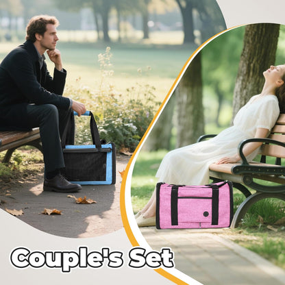 YUDODO 2 Packs 25 lbs Lightproof Soft Sided Pet Carrier for Large Cat & Small Dog Airline Approved Travel Bag Puppy Carriers with Side Pockets & Reflective Mesh, Foldable Portable Pink+Lake Blue