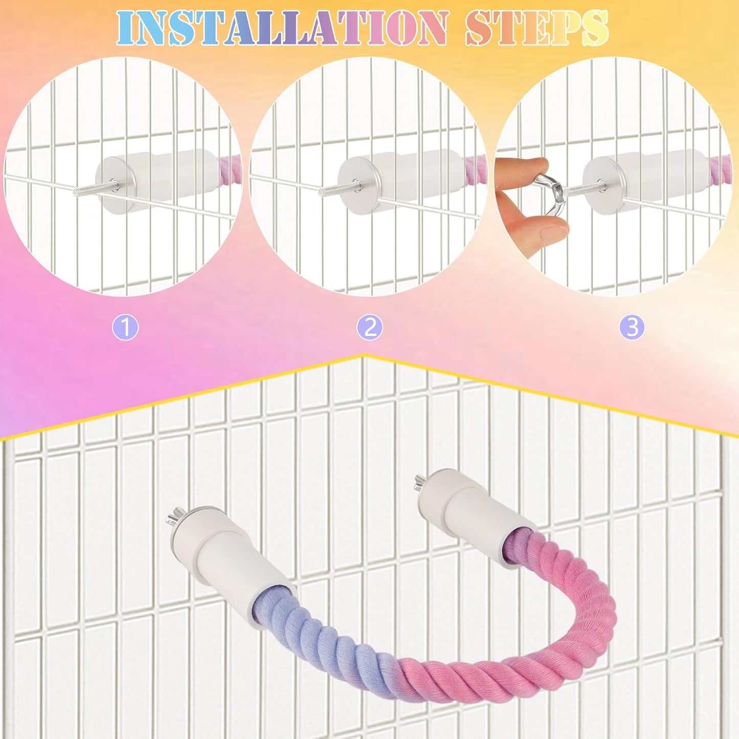 3Pcs Rope Perches for Bird Cages, Bendable Climbing Rope Cage Accessory Toy, Perfect for Parrots Cockatiels & Budgies, BirdToys, Swings & Ladders for Medium Birds