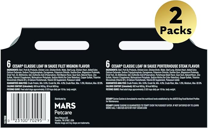 Cesar Wet Dog Food Loaf in Sauce Bacon Feast Variety Pack, 3.5 oz. Easy Peel Trays (12 Count, Pack of 2)