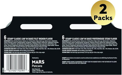 Cesar Wet Dog Food Loaf in Sauce Bacon Feast Variety Pack, 3.5 oz. Easy Peel Trays (12 Count, Pack of 2)