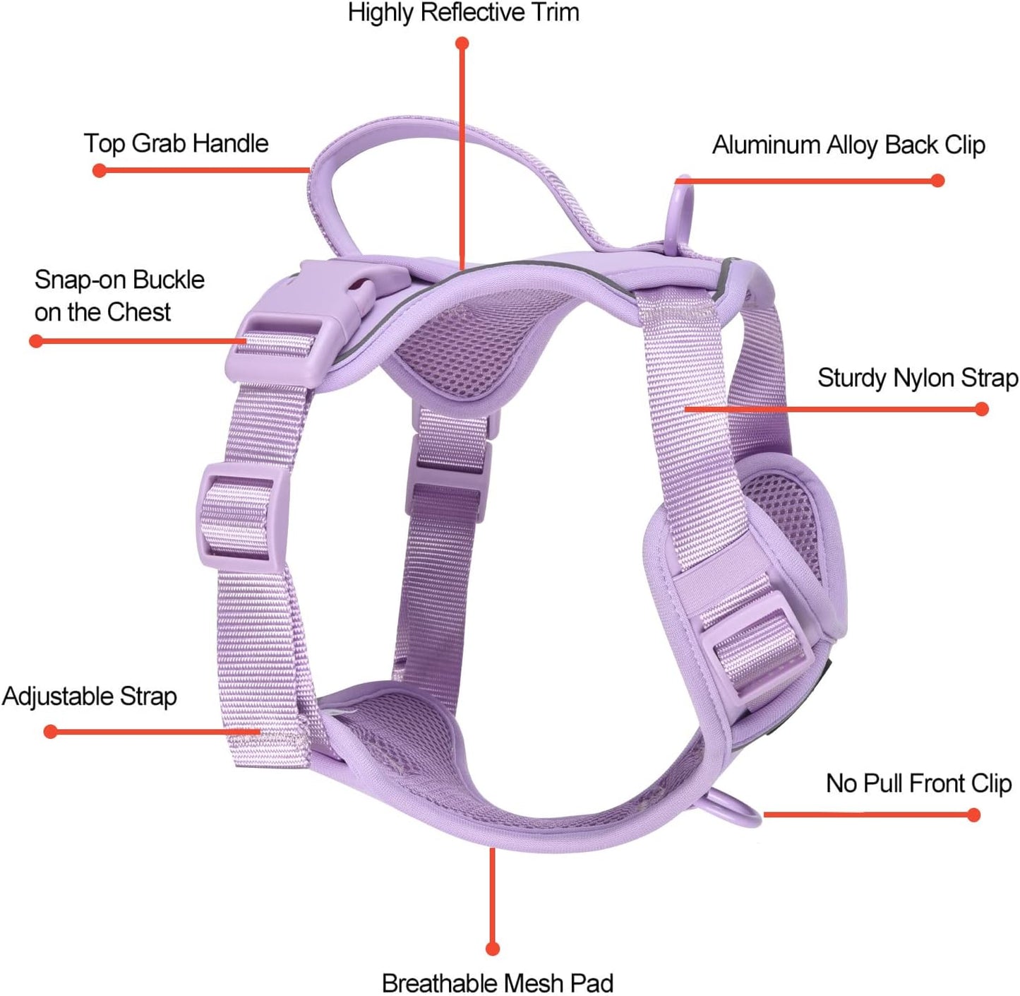 Petmolico Dog Harness for Small Dogs, Cute Harness Vest with Two Leash Clips and Soft Handle, Reflective Easy Walk Puppy Vest - Light Purple, Medium
