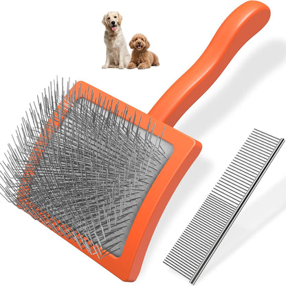 2PCS Slicker Brush for Dogs & Pet Comb,Professional Dog Grooming Brush (Goldendoodles,Poodles,Labradoodles) with Extra Long Pins to Effectively Remove Tangles, Knots and Mats (Orange Large)