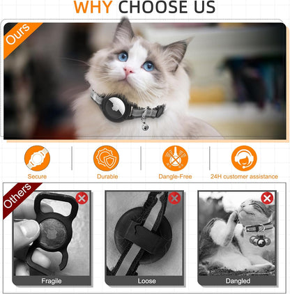 Airtag Cat Collar Breakaway, Odokele Reflective Cats Collars with Apple Air Tag Holder for Kitten, Cat GPS Tracker Adjustable Collars with Safety Quick Release Buckle for Kitties and Puppies - Black