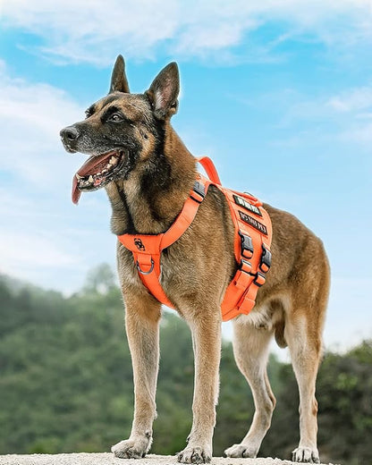 OneTigris Tactical Large Dog Harness, 5X Metal Buckled No Pull Service Dog Harness Vest with Hook & Loop Panels, Military Heavy Duty Dog Vest for Walking Hiking Training