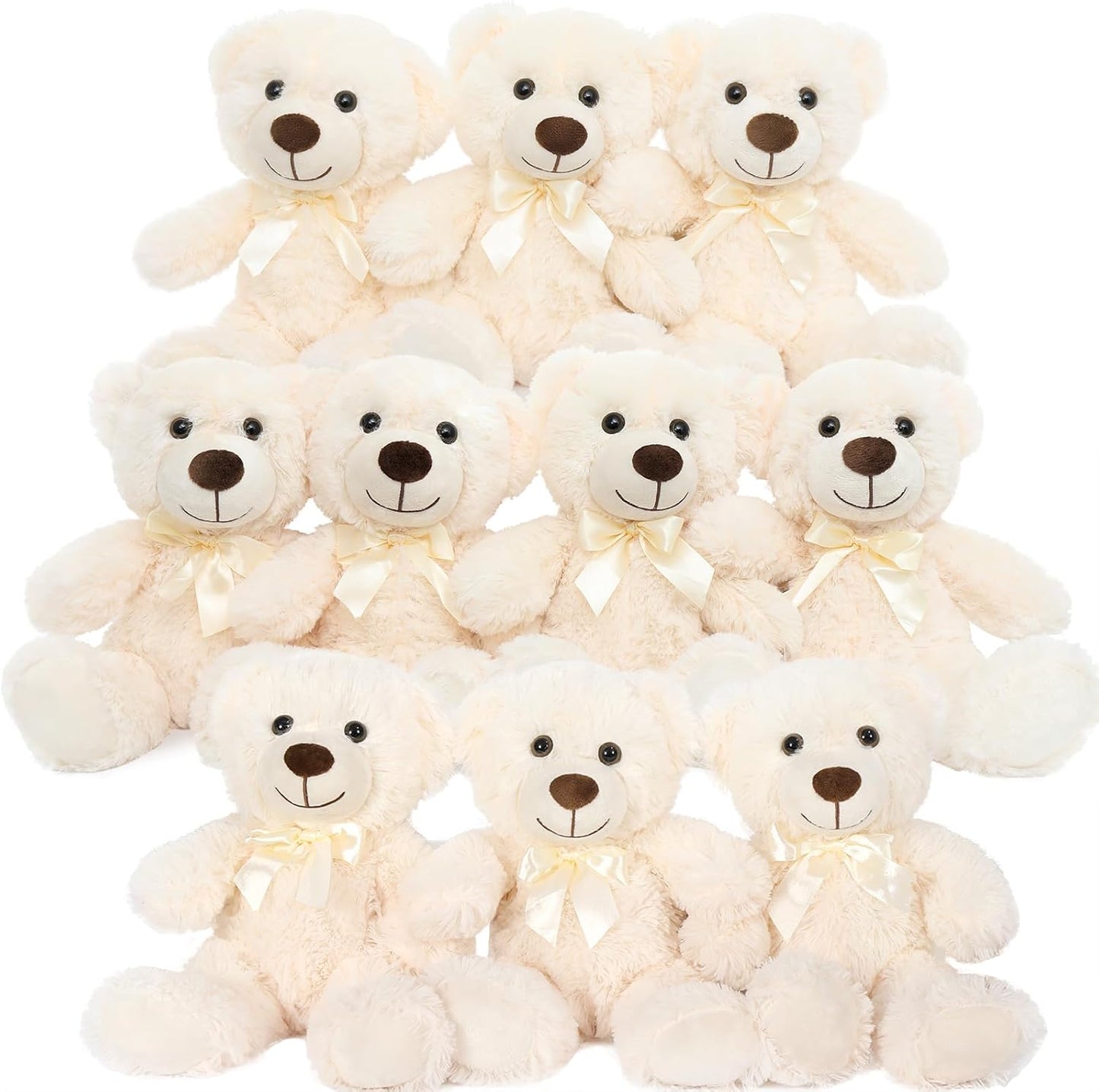 MorisMos 10Pcs Teddy Bears Bulk Baby Shower, 14inch Cute Teddy Bear Stuffed Animals Plush, Small Stuffed Bears on Centerpiece Baby Shower, White