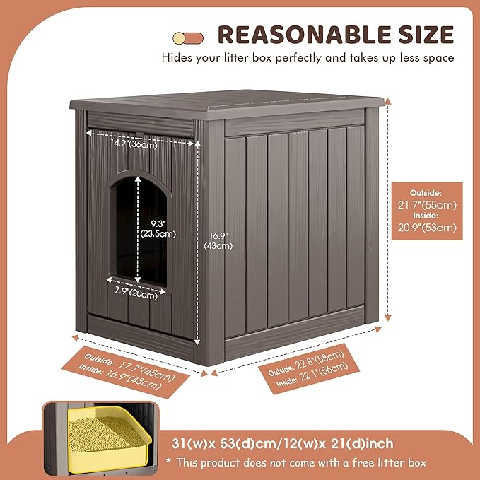 KAMABOKO Outdoor Cat House, Weatherproof PP Plastic Cat Shelter for Indoor & Outdoor Use, Durable All-Season Pet House for Feral & Stray Cats, Gray